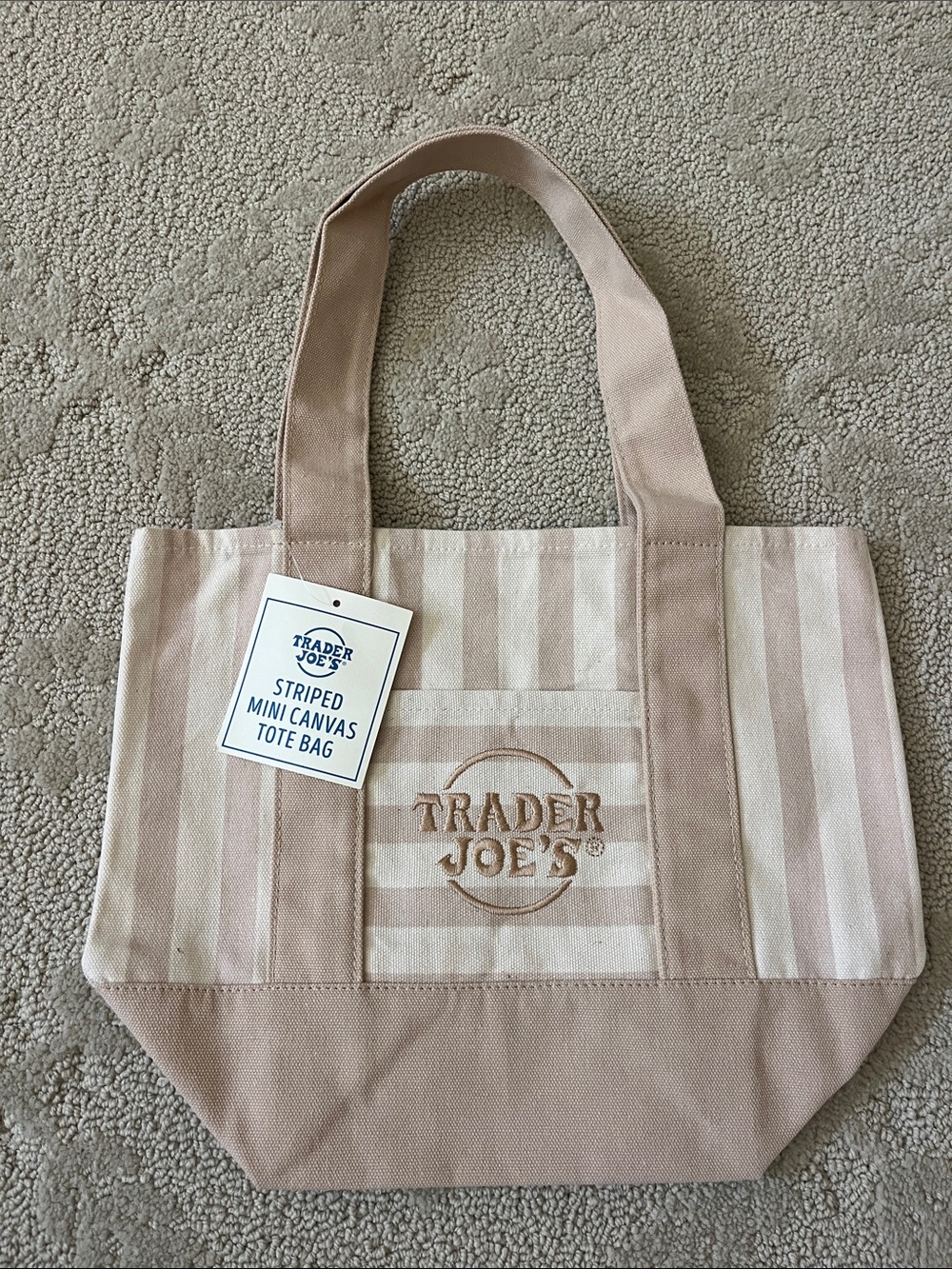 Trader Joe's Tan Striped Mini Canvas Tote Bag